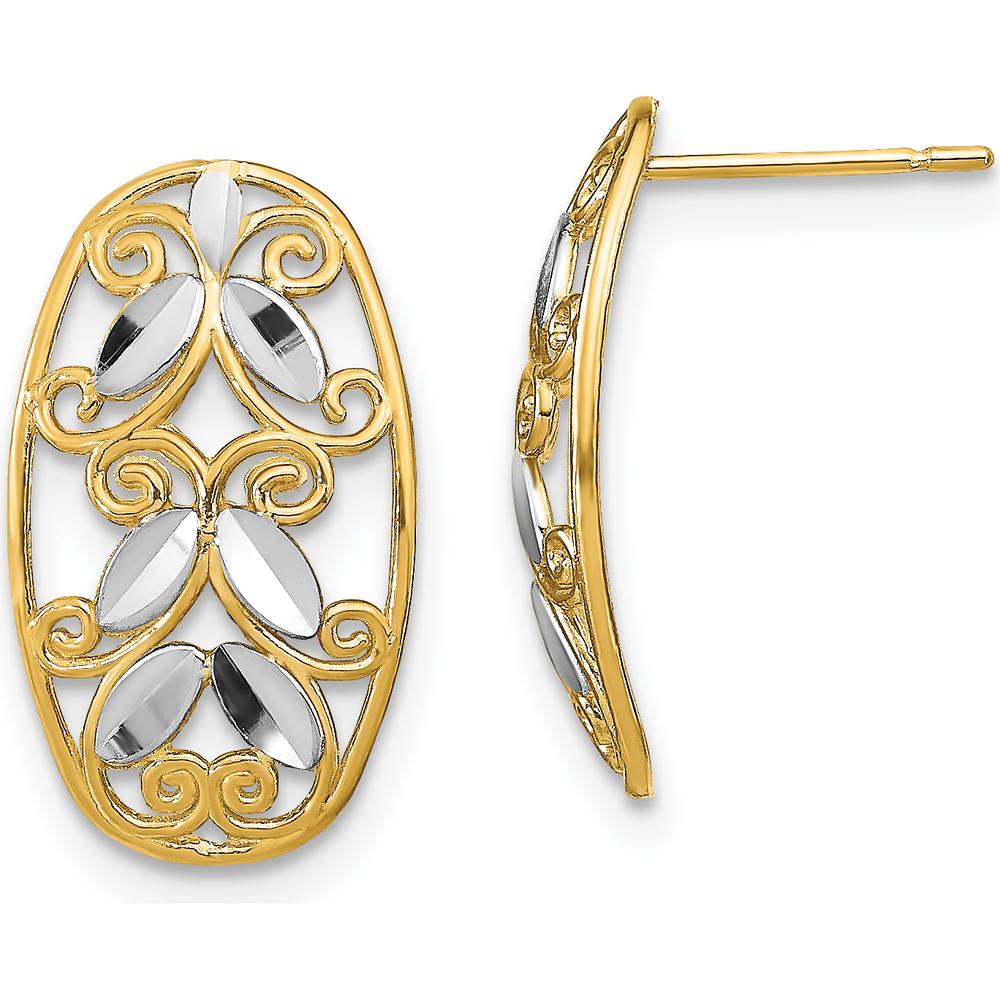 14K Yellow Gold Oval Diamond-Cut Filigree Post Dangle Earrings by 0