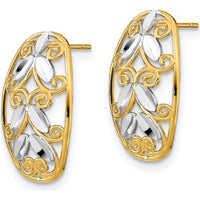 14K Yellow Gold Oval Diamond-Cut Filigree Post Dangle Earrings by 0