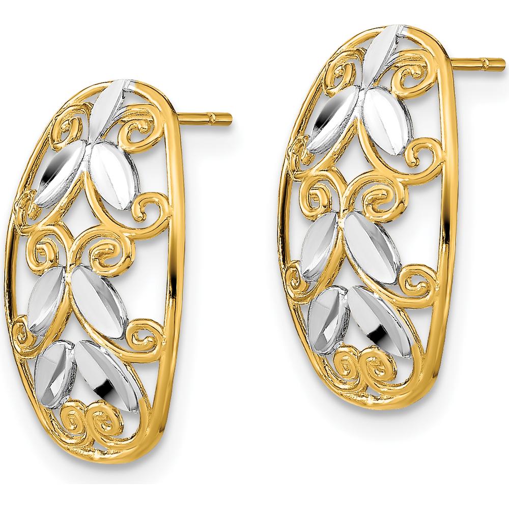 14K Yellow Gold Oval Diamond-Cut Filigree Post Dangle Earrings by 0