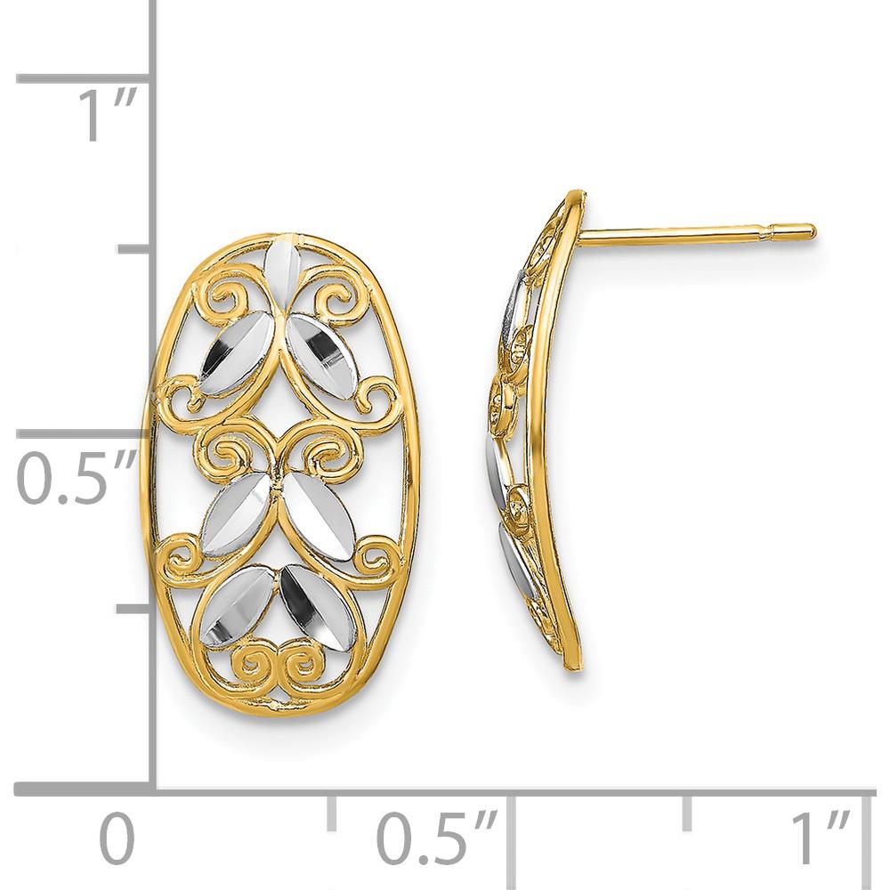 14K Yellow Gold Oval Diamond-Cut Filigree Post Dangle Earrings by 0