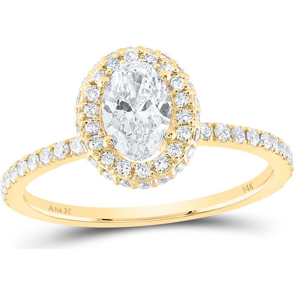 14K Yellow Gold Oval Diamond Halo Engagement Ring with Pave-Set G-H Round Diamonds - 1.00 Carat Total Diamond Weight