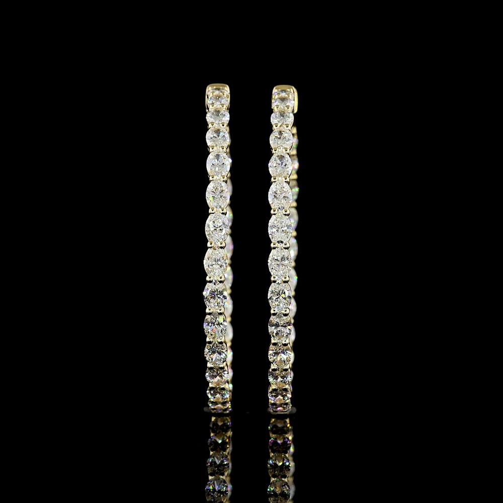 14K Yellow Gold Oval Diamond Hoop Earrings with 52 Prong-Set Lab Diamonds - 5.61 Total Carat Weight, E-F Color VS Clarity, East-West Set - Covaloro Fine Jewelry