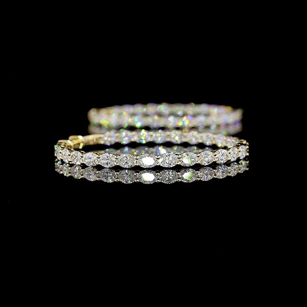 14K Yellow Gold Oval Diamond Hoop Earrings with 52 Prong-Set Lab Diamonds - 5.61 Total Carat Weight, E-F Color VS Clarity, East-West Set - Covaloro Fine Jewelry