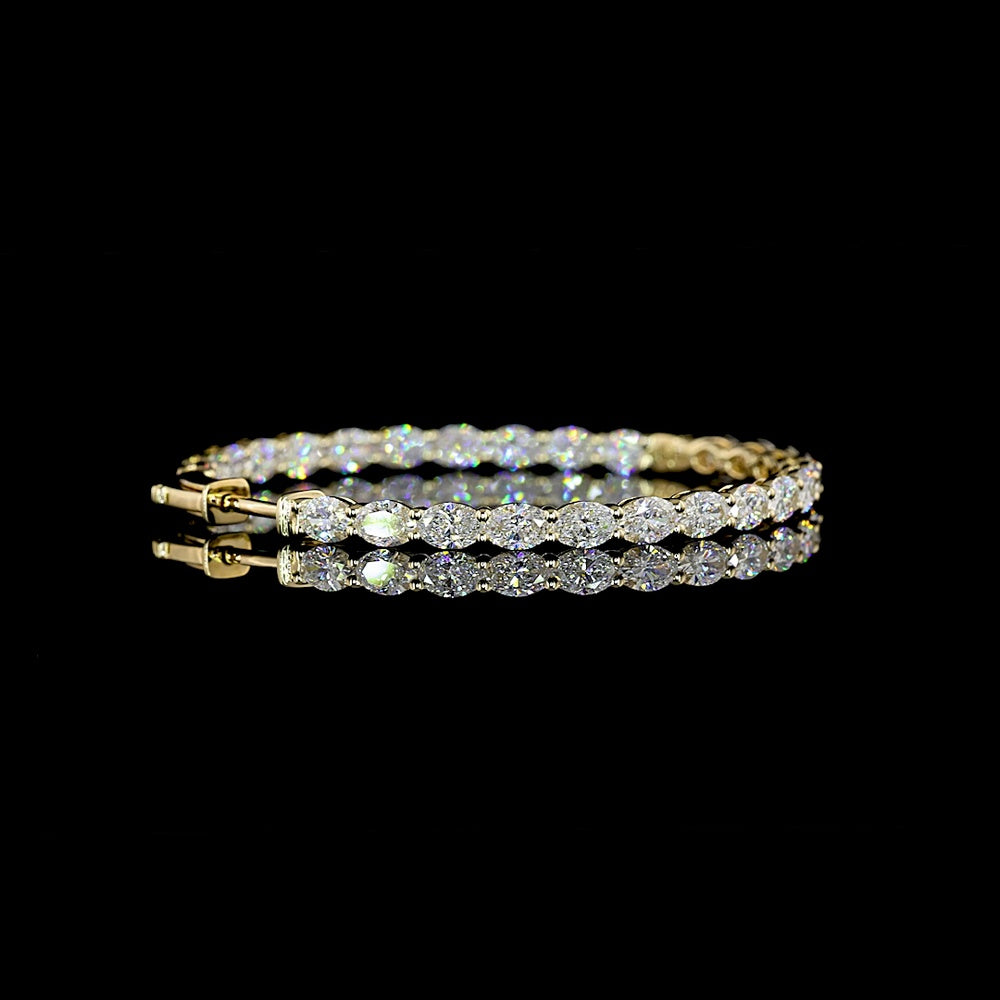 14K Yellow Gold Oval Diamond Hoop Earrings with 52 Prong-Set Lab Diamonds - 5.61 Total Carat Weight, E-F Color VS Clarity, East-West Set - Covaloro Fine Jewelry