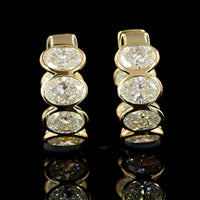 14K Yellow Gold Oval Diamond Huggie Earrings with Bezel Setting - D VS2 Lab Grown Diamonds - 5.60 Carat Total Weight - Covaloro Fine Jewelry