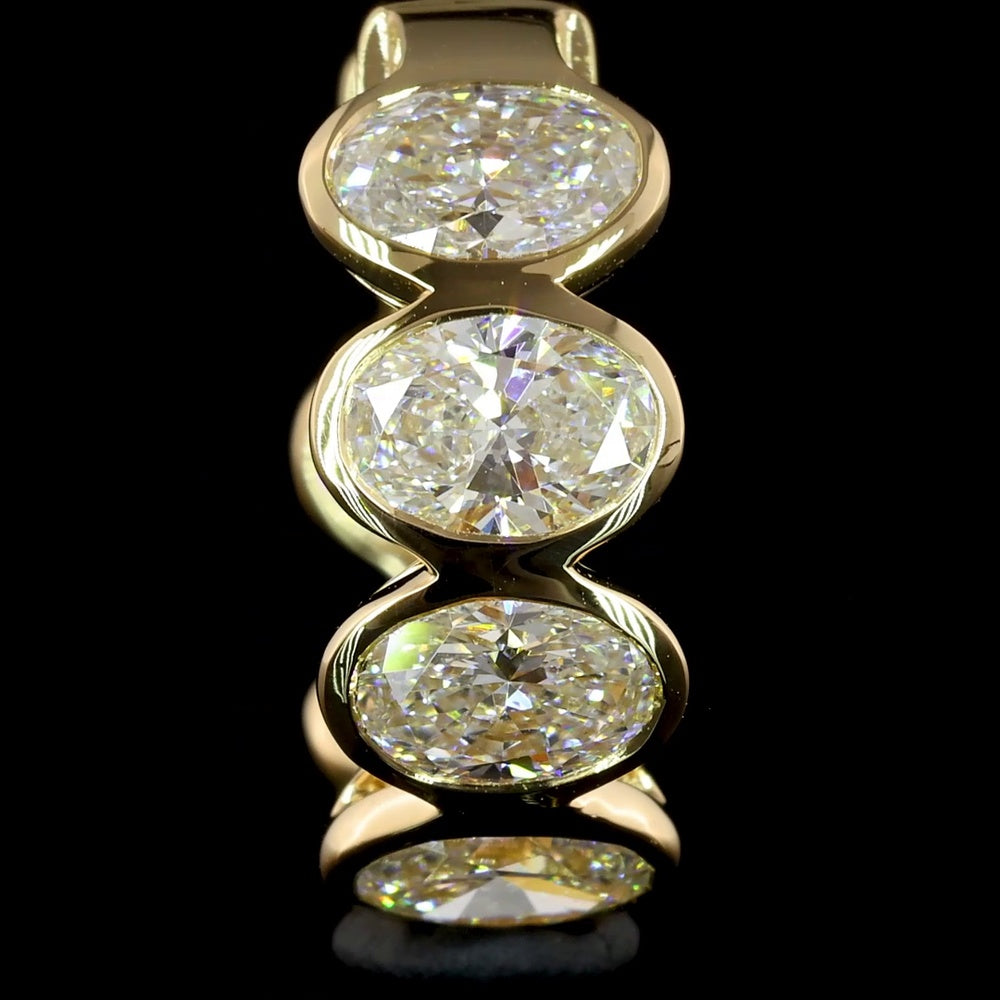 14K Yellow Gold Oval Diamond Huggie Earrings with Bezel Setting - D VS2 Lab Grown Diamonds - 5.60 Carat Total Weight - Covaloro Fine Jewelry
