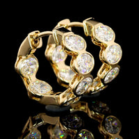 14K Yellow Gold Oval Diamond Huggie Earrings with Bezel Setting - D VS2 Lab Grown Diamonds - 5.60 Carat Total Weight - Covaloro Fine Jewelry