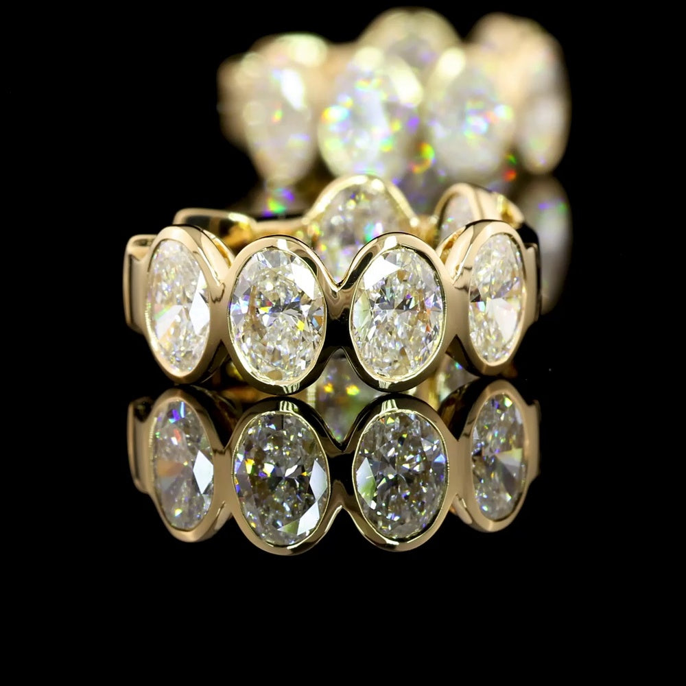 14K Yellow Gold Oval Diamond Huggie Earrings with Bezel Setting - D VS2 Lab Grown Diamonds - 5.60 Carat Total Weight - Covaloro Fine Jewelry