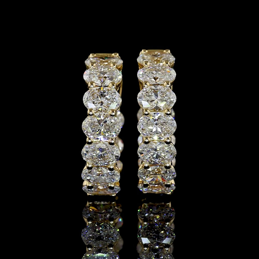 14K Yellow Gold Oval Diamond Huggie Earrings with Prong Set Lab Diamonds - 2.00 Carats Total Diamond Weight - Covaloro Fine Jewelry