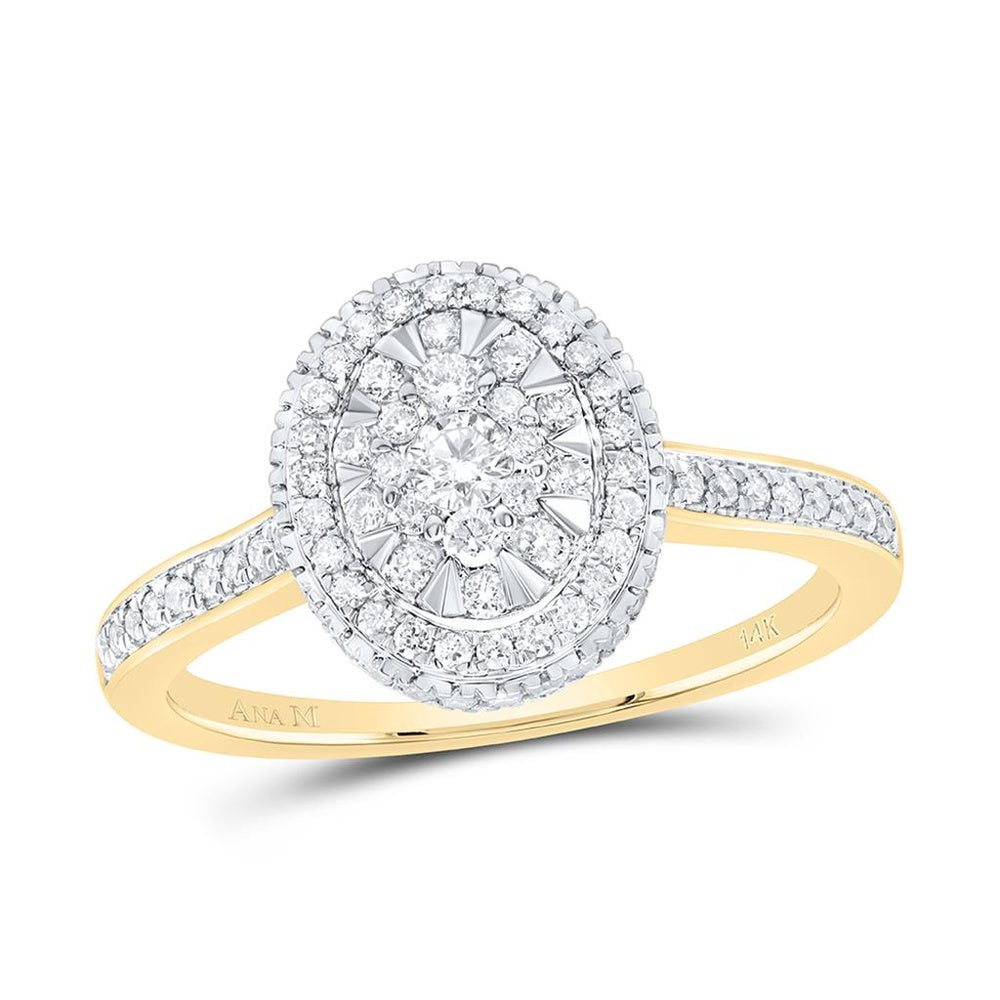 14K Yellow Gold Oval Diamond Ring - 1/2 Carat Total Diamond Weight