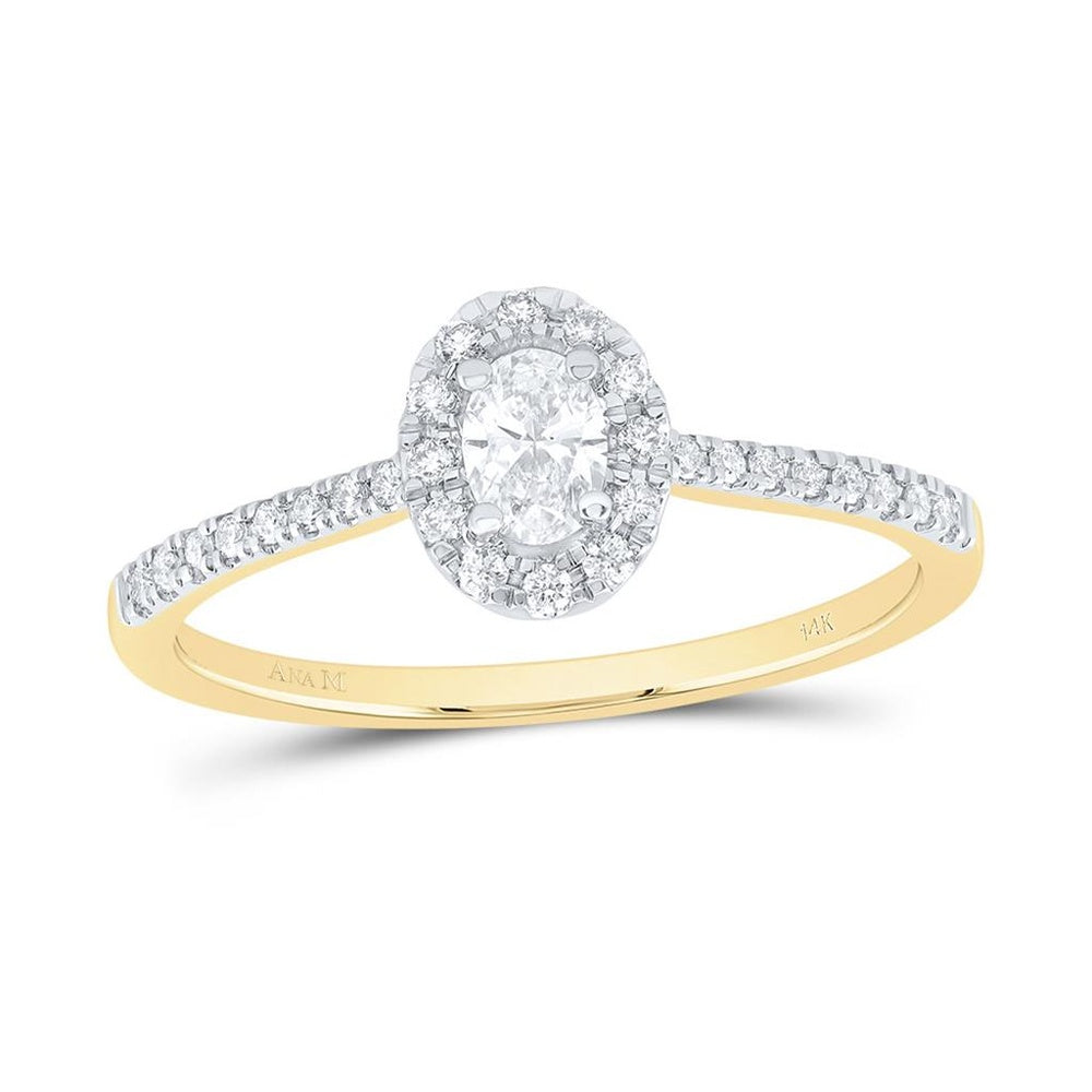 14K Yellow Gold Oval Diamond Ring - 1/3 Carat Total Diamond Weight
