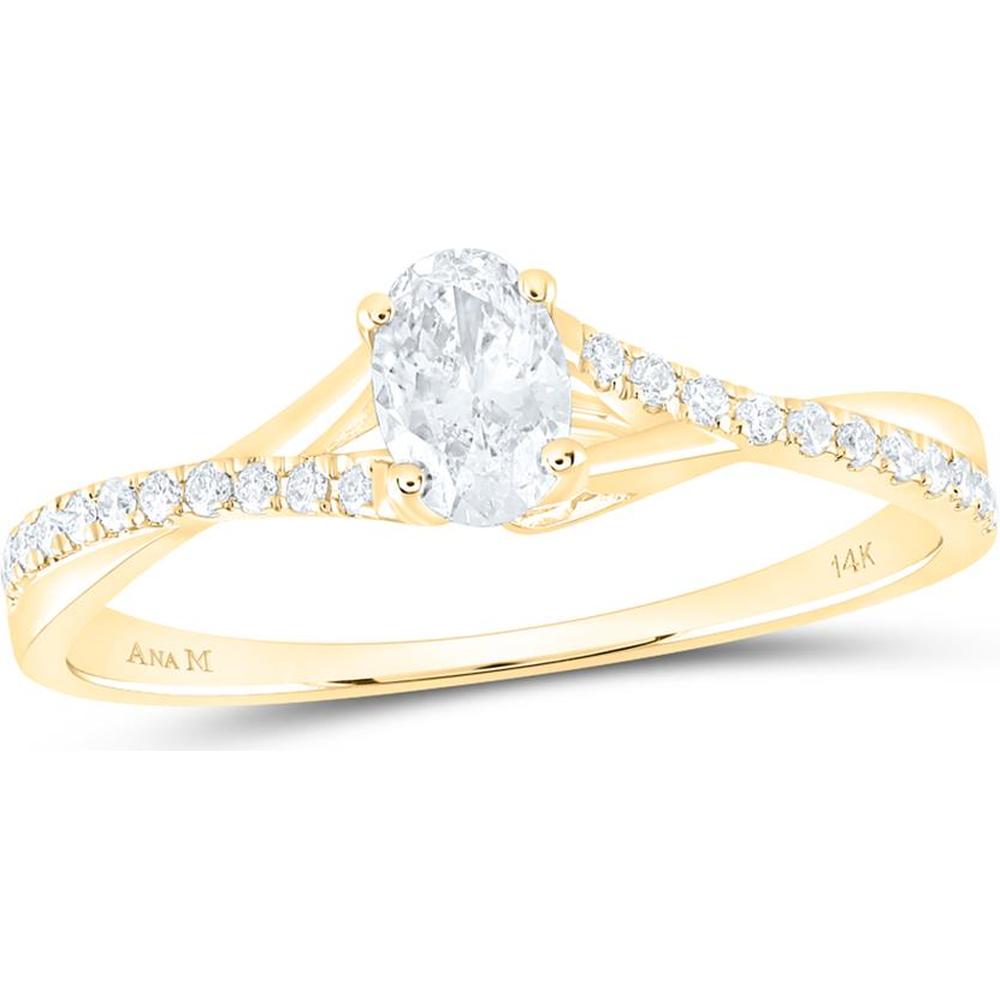 14K Yellow Gold Oval Diamond Solitaire Engagement Ring - 3/8 Carat Total Diamond Weight