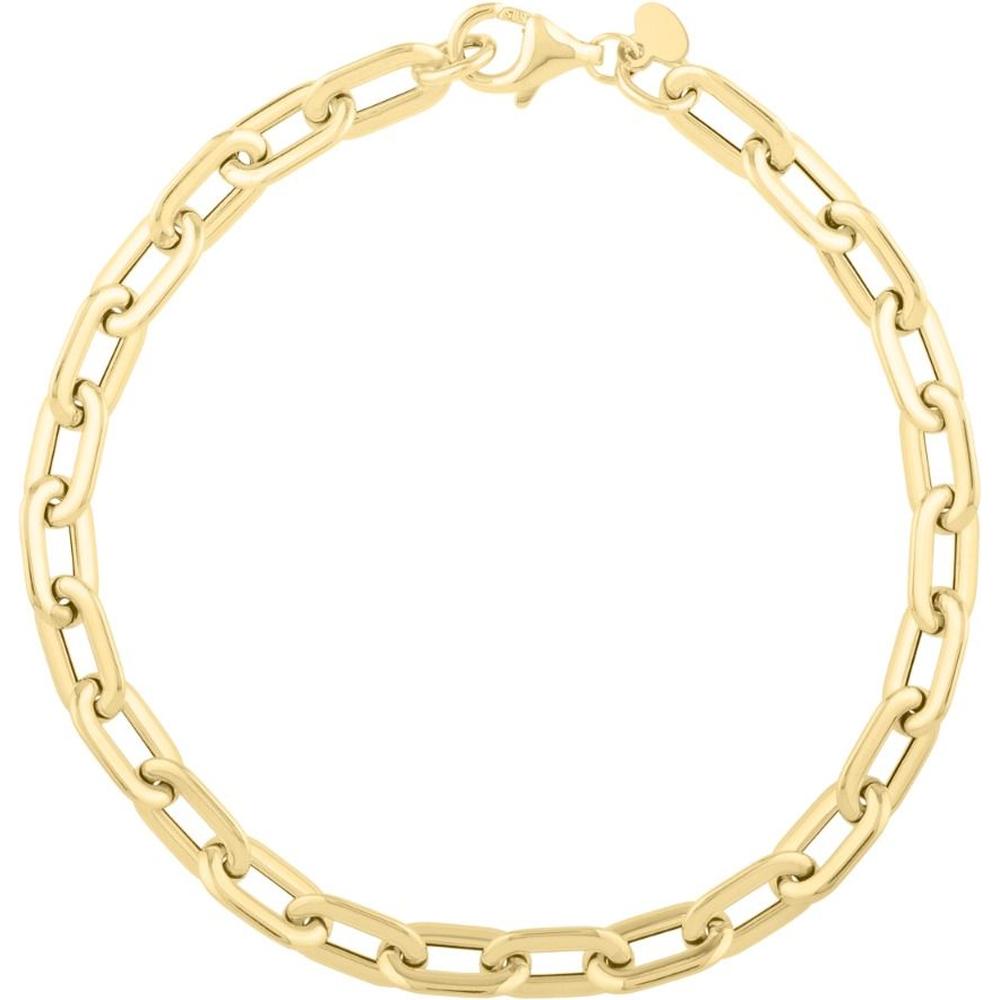 14K Yellow Gold Oval Domed Paperclip Chain Bracelet with Pear Lobster Clasp - 7.5" by Orozza Fine Jewelry
