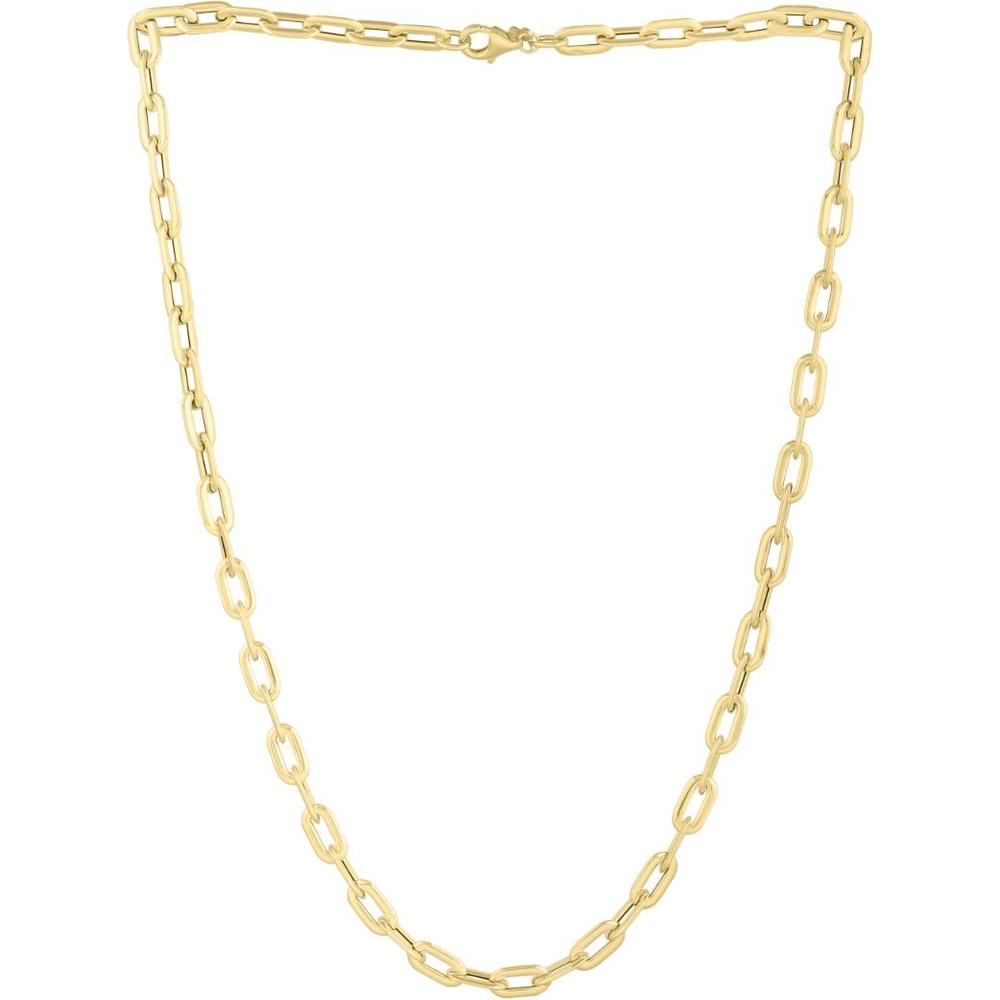 14K Yellow Gold Oval Domed Paperclip Chain Bracelet with Pear Lobster Clasp - 7.5" by Orozza Fine Jewelry