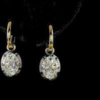 14K Yellow Gold Oval Drop Earrings with 3.09 Carat Total Weight Lab Grown Diamonds - F VS1 Clarity with Black Rhodium Bezel Detail - Covaloro Fine Jewelry