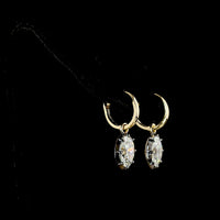 14K Yellow Gold Oval Drop Earrings with 3.09 Carat Total Weight Lab Grown Diamonds - F VS1 Clarity with Black Rhodium Bezel Detail - Covaloro Fine Jewelry