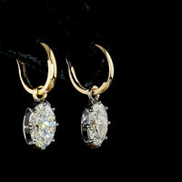 14K Yellow Gold Oval Drop Earrings with 3.09 Carat Total Weight Lab Grown Diamonds - F VS1 Clarity with Black Rhodium Bezel Detail - Covaloro Fine Jewelry