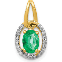 14K Yellow Gold Oval Emerald and Diamond Halo Pendant - 0.7 Carat Emerald, 0.02 Carat Diamonds by Lumare Gioia