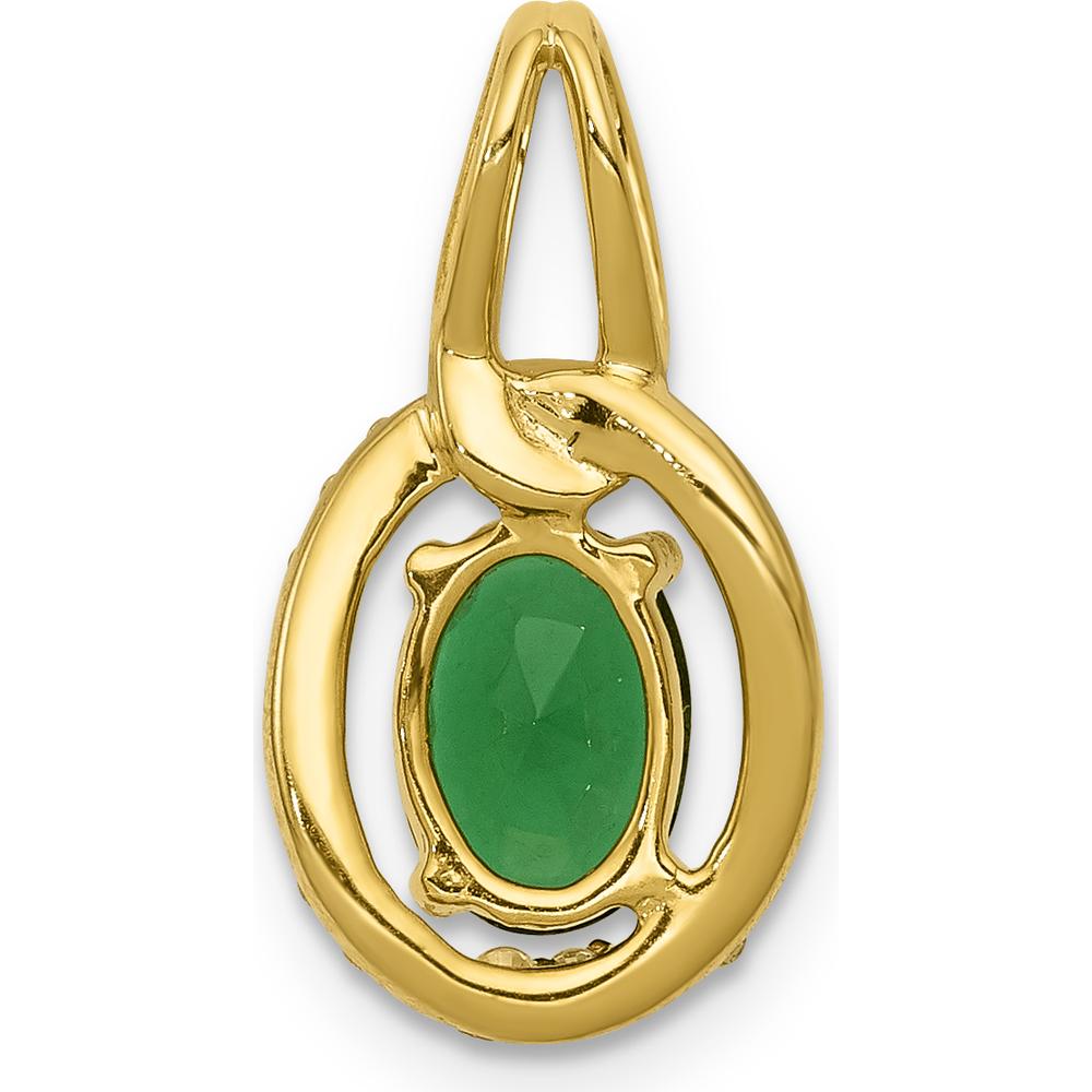 14K Yellow Gold Oval Emerald and Diamond Halo Pendant - 0.7 Carat Emerald, 0.02 Carat Diamonds by Lumare Gioia