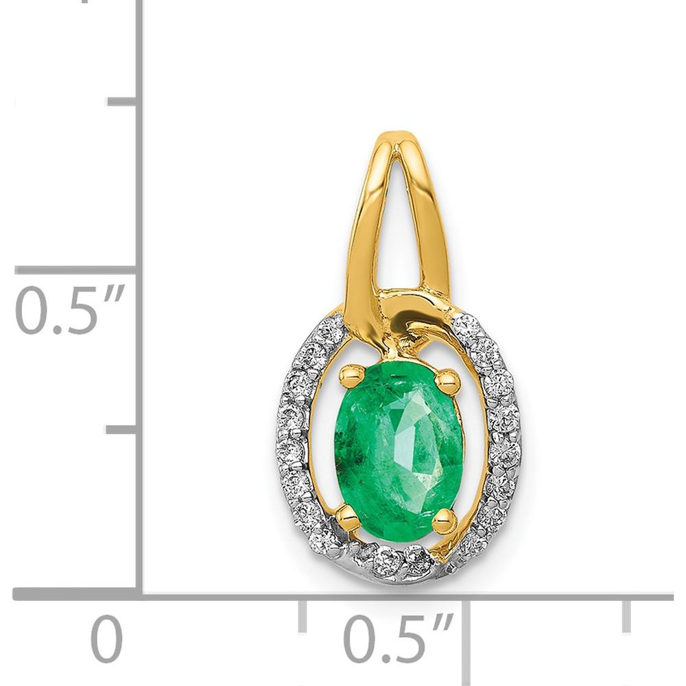 14K Yellow Gold Oval Emerald and Diamond Halo Pendant - 0.7 Carat Emerald, 0.02 Carat Diamonds by Lumare Gioia
