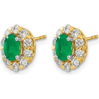 14K Yellow Gold Oval Emerald and Diamond Halo Post Earrings - 1.0 Carat Total Emerald Weight, 0.035 Carat Total Diamond Weight by Monteluci Fine Jewelry
