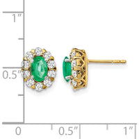 14K Yellow Gold Oval Emerald and Diamond Halo Post Earrings - 1.0 Carat Total Emerald Weight, 0.035 Carat Total Diamond Weight by Monteluci Fine Jewelry