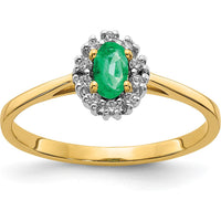 14K Yellow Gold Oval Emerald and Diamond Halo Ring - 0.205 Carat Emerald, 0.10 Carat Diamond Total Weight by 0