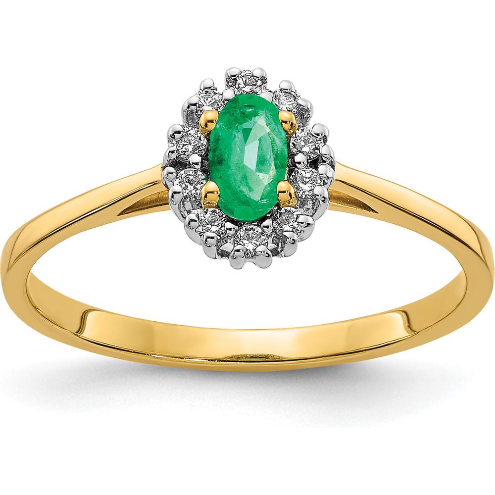 14K Yellow Gold Oval Emerald and Diamond Halo Ring - 0.205 Carat Emerald, 0.10 Carat Diamond Total Weight by 0