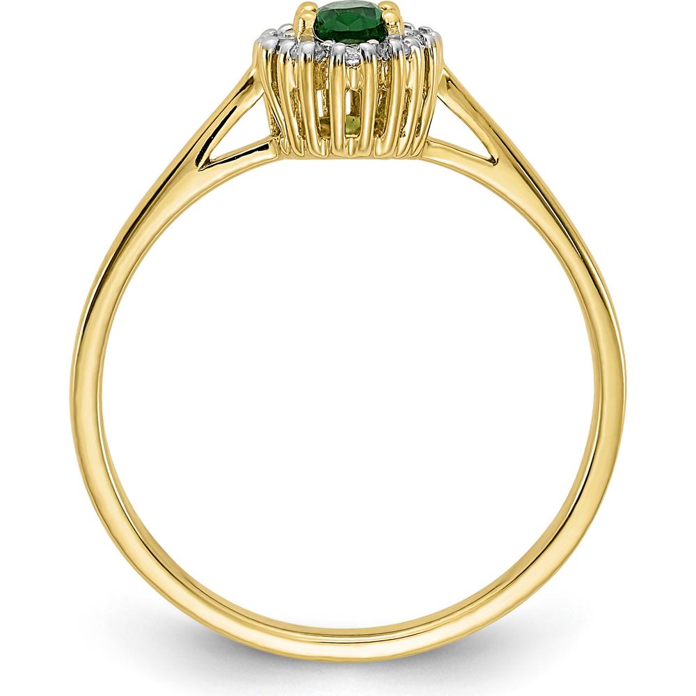 14K Yellow Gold Oval Emerald and Diamond Halo Ring - 0.205 Carat Emerald, 0.10 Carat Diamond Total Weight by 0