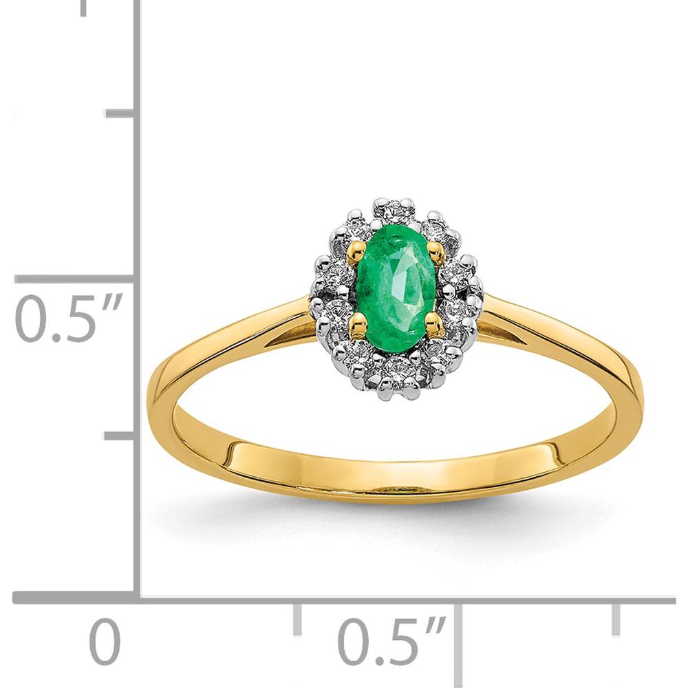 14K Yellow Gold Oval Emerald and Diamond Halo Ring - 0.205 Carat Emerald, 0.10 Carat Diamond Total Weight by 0