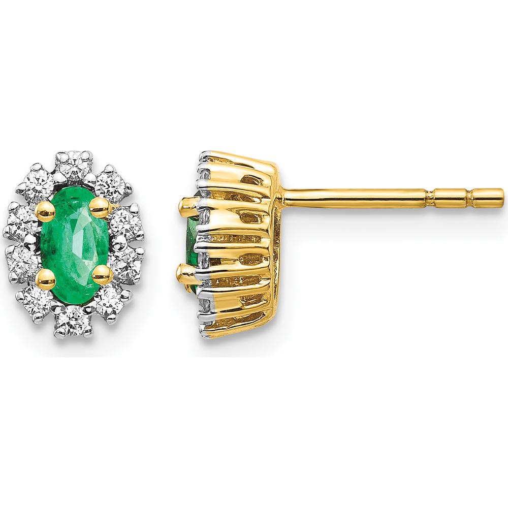 14K Yellow Gold Oval Emerald and Round Diamond Halo Earrings - 0.33 Carat Total Emerald Weight, 0.20 Carat Total Diamond Weight by Monteluci Fine Jewelry