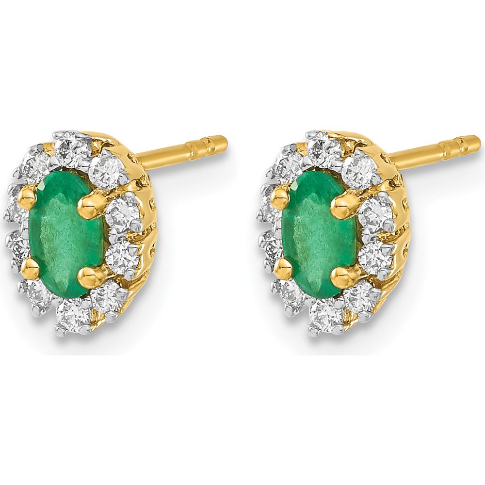 14K Yellow Gold Oval Emerald and Round Diamond Halo Earrings - 0.33 Carat Total Emerald Weight, 0.20 Carat Total Diamond Weight by Monteluci Fine Jewelry