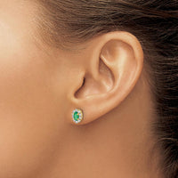 14K Yellow Gold Oval Emerald and Round Diamond Halo Earrings - 0.33 Carat Total Emerald Weight, 0.20 Carat Total Diamond Weight by Monteluci Fine Jewelry