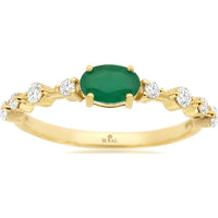 14K Yellow Gold Oval Emerald & Round Diamond Ring - 0.50 Carat Emerald, 0.25 Carat Diamond Total Weight - Royal Jewelry
