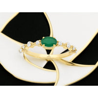 14K Yellow Gold Oval Emerald & Round Diamond Ring - 0.50 Carat Emerald, 0.25 Carat Diamond Total Weight - Royal Jewelry