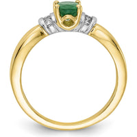 14K Yellow Gold Oval Emerald and Round Diamond Ring - 0.73 Carat Total Gem Weight by 0
