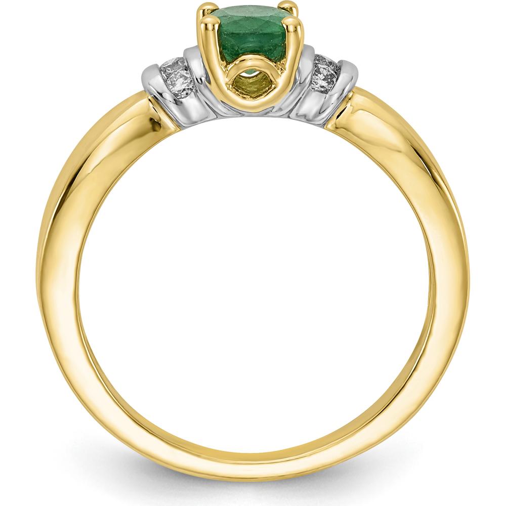 14K Yellow Gold Oval Emerald and Round Diamond Ring - 0.73 Carat Total Gem Weight by 0