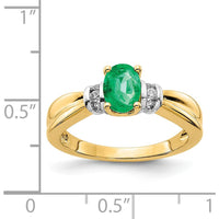 14K Yellow Gold Oval Emerald and Round Diamond Ring - 0.73 Carat Total Gem Weight by 0