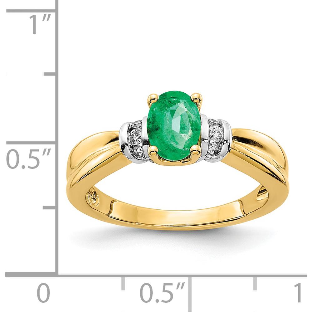 14K Yellow Gold Oval Emerald and Round Diamond Ring - 0.73 Carat Total Gem Weight by 0