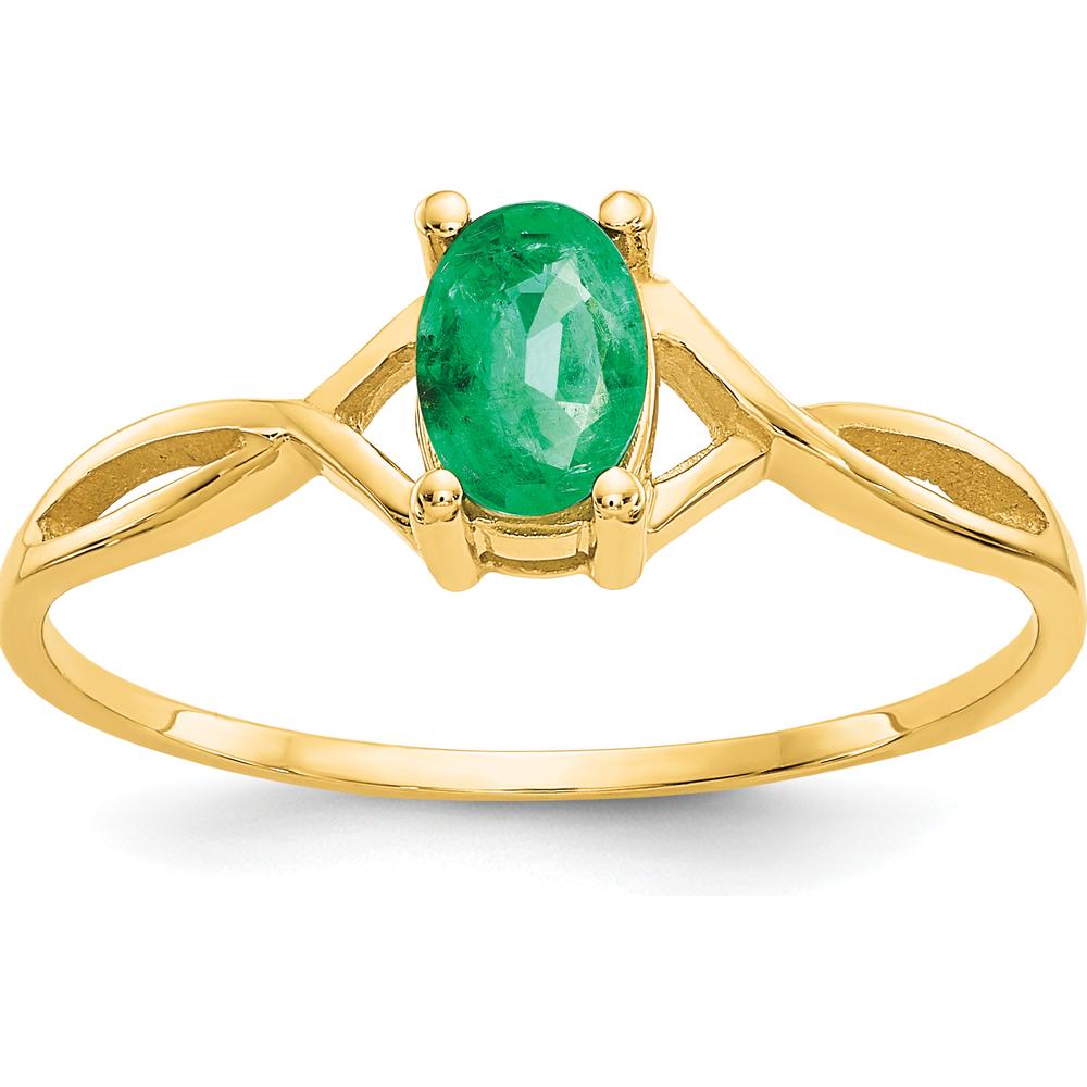 14K Yellow Gold Oval Emerald Birthstone Ring - 0.5 Carat Emerald by Oro Pregiato