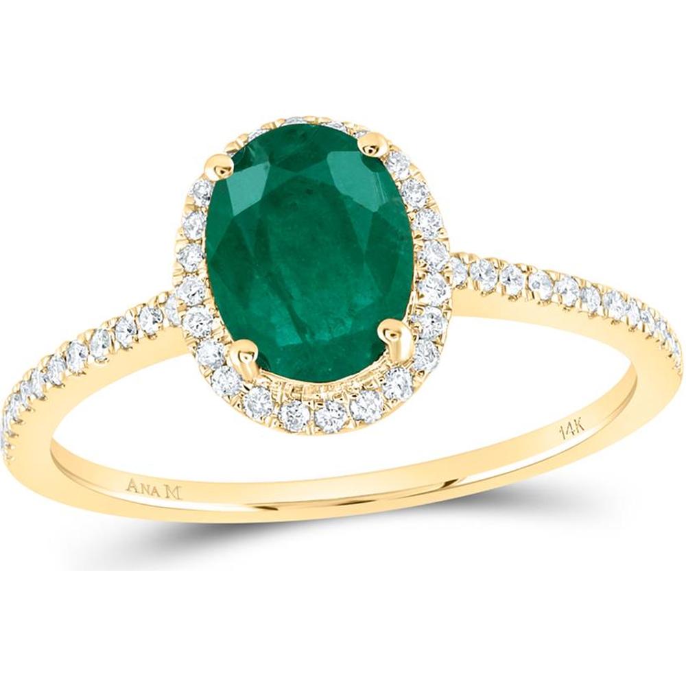 14K Yellow Gold Oval Emerald Diamond Halo Ring - 1.36 Carat Total Gemstone Weight