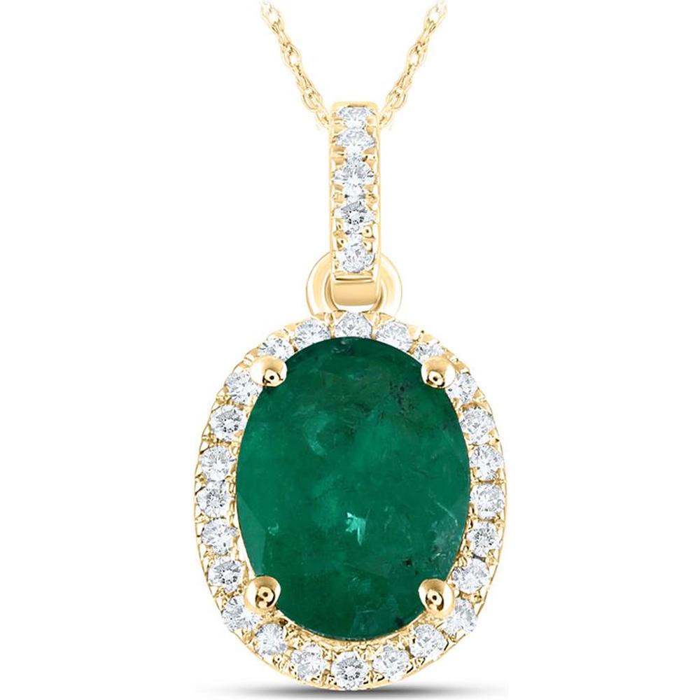 14K Yellow Gold Oval Emerald Pendant with Diamond Halo - 1.09 Carat Total Gem Weight