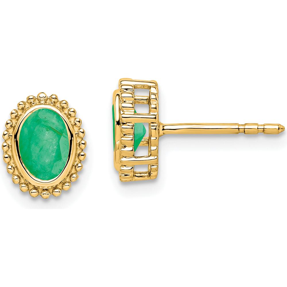 14K Yellow Gold Oval Emerald Post Earrings - 0.50 Carat Total Emerald Weight by Monteluci Fine Jewelry