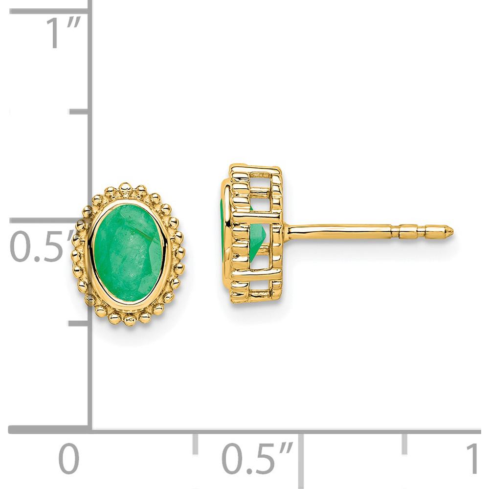14K Yellow Gold Oval Emerald Post Earrings - 0.50 Carat Total Emerald Weight by Monteluci Fine Jewelry