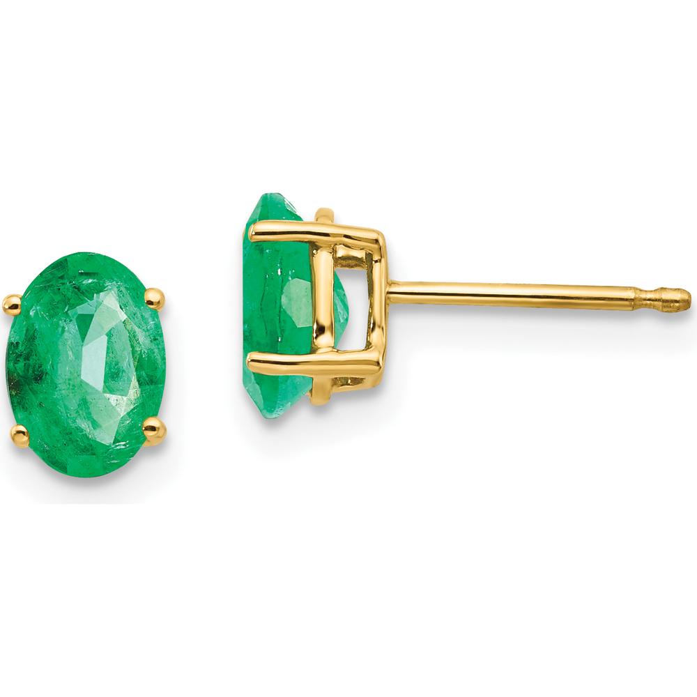 14K Yellow Gold Oval Emerald Post Earrings - 0.78 Carat Total Gem Weight by Monteluci Fine Jewelry