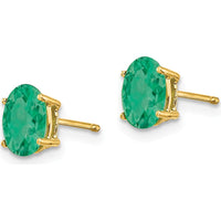 14K Yellow Gold Oval Emerald Post Earrings - 0.78 Carat Total Gem Weight by Monteluci Fine Jewelry