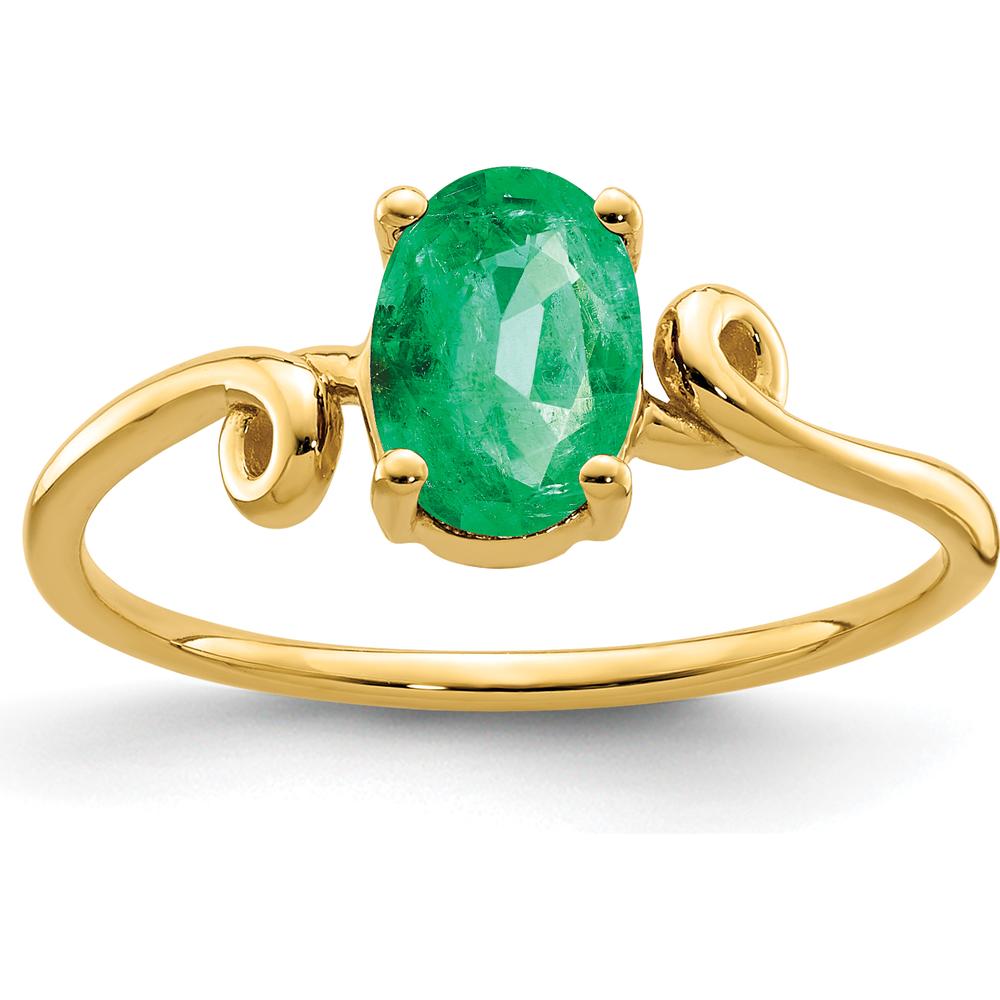 14K Yellow Gold Oval Emerald Ring - 0.78 Carat Total Gemstone Weight by Monteluci Fine Jewelry