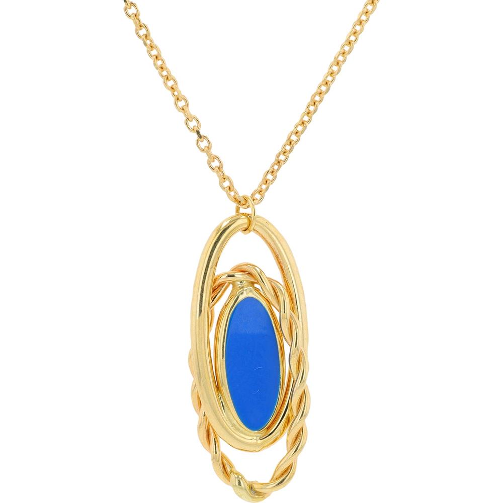 14K Yellow Gold Oval Enamel Pendant Necklace with Twisted Gold Accents - 3.70g Total Weight