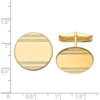 14K Yellow Gold Oval Engravable Cuff Links with Polished Finish and Line Detailing by Oro Pregiato