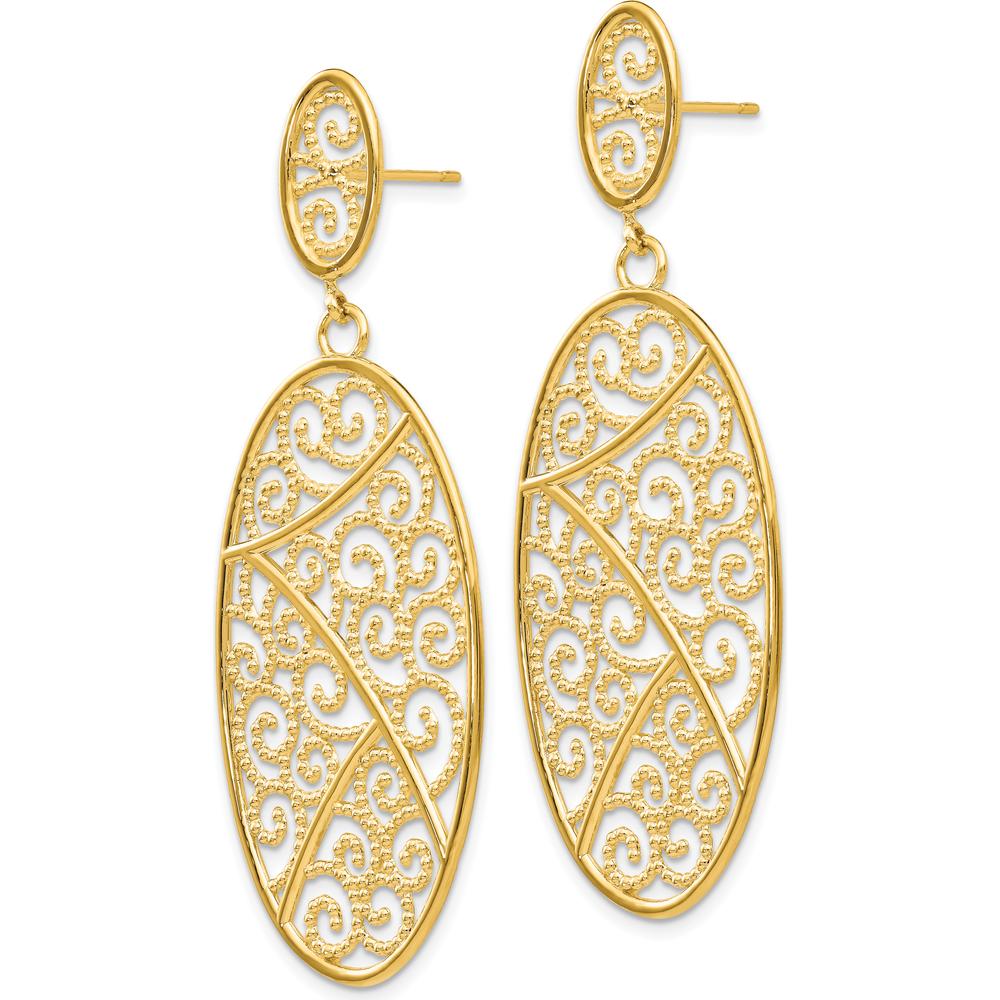 14K Yellow Gold Oval Filigree Dangle Earrings with Post & Push Back Closure by 0